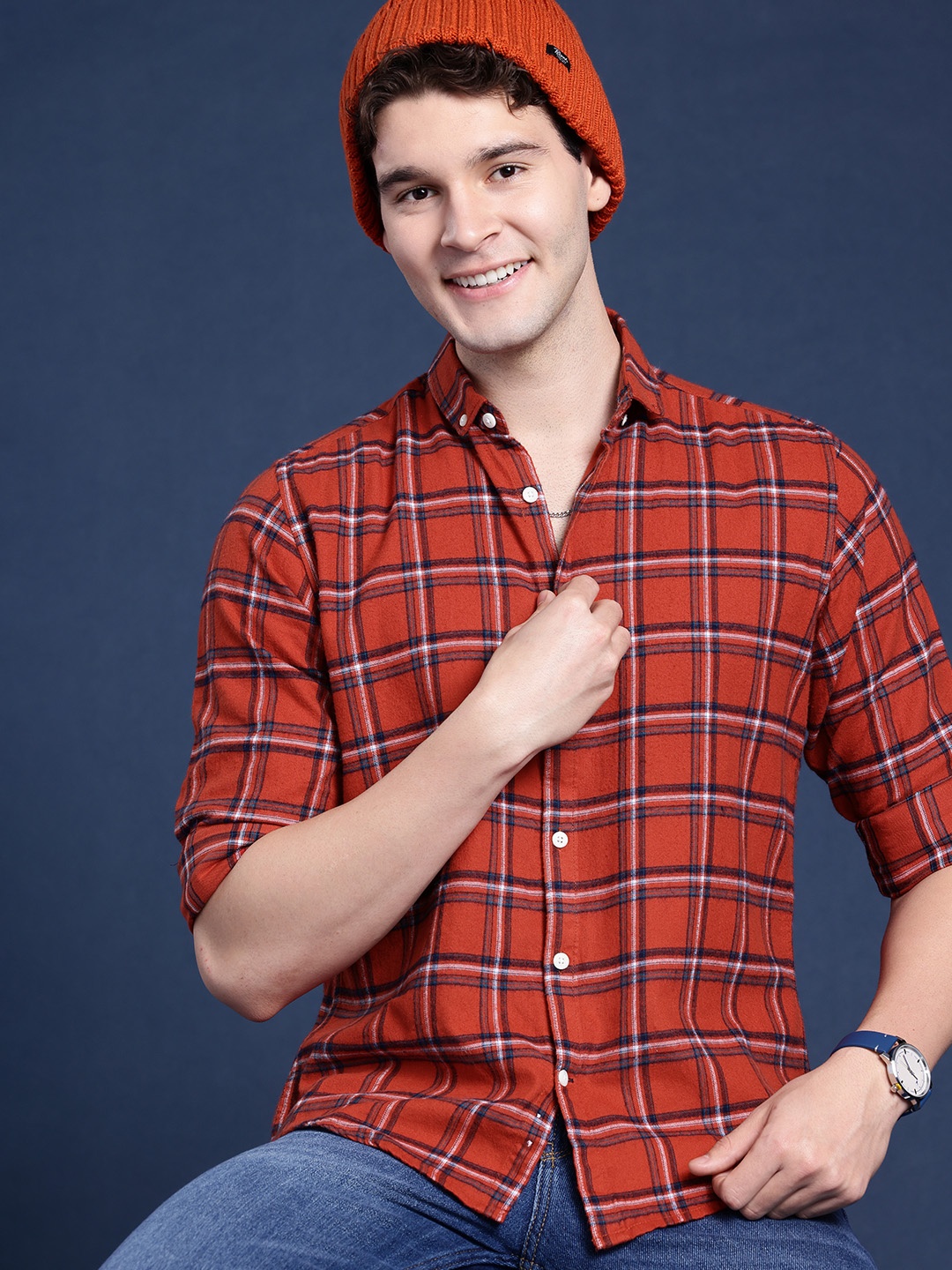 

Mast & Harbour Men Tartan Checked Casual Shirt, Red