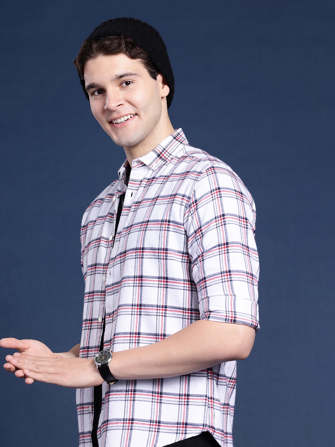 

Mast & Harbour Men Tartan Checked Casual Shirt, White