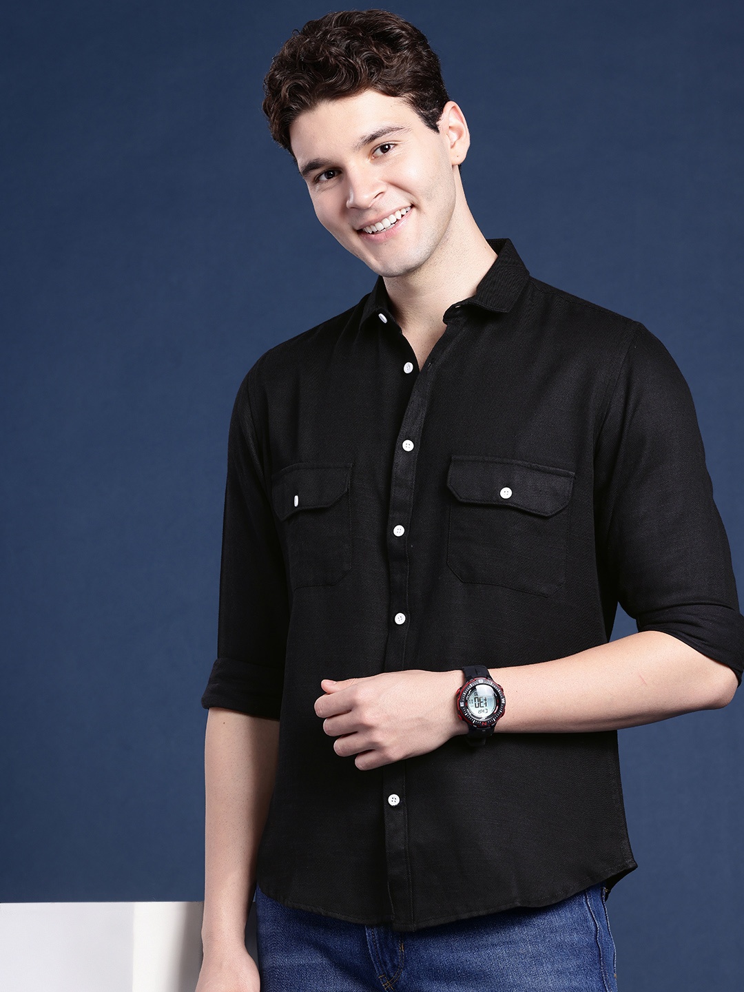 

Mast & Harbour Men Opaque Casual Shirt, Black