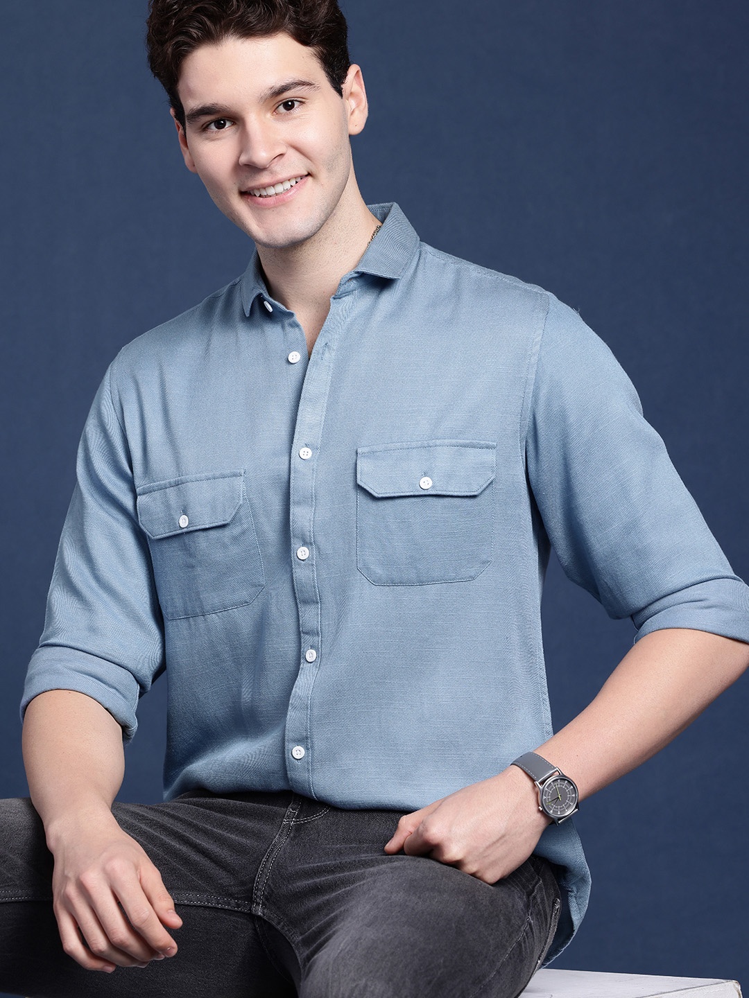 

Mast & Harbour Men Opaque Casual Shirt, Blue