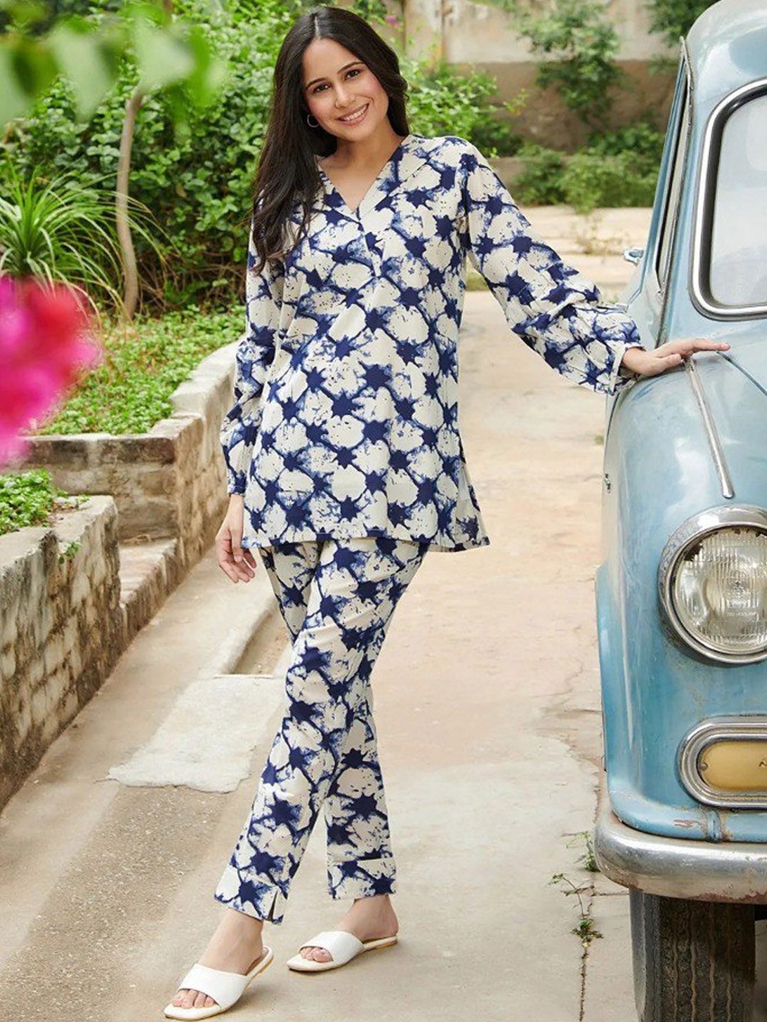 

ISHA TRADE Geometric Printed Tunic With Trouser, Blue