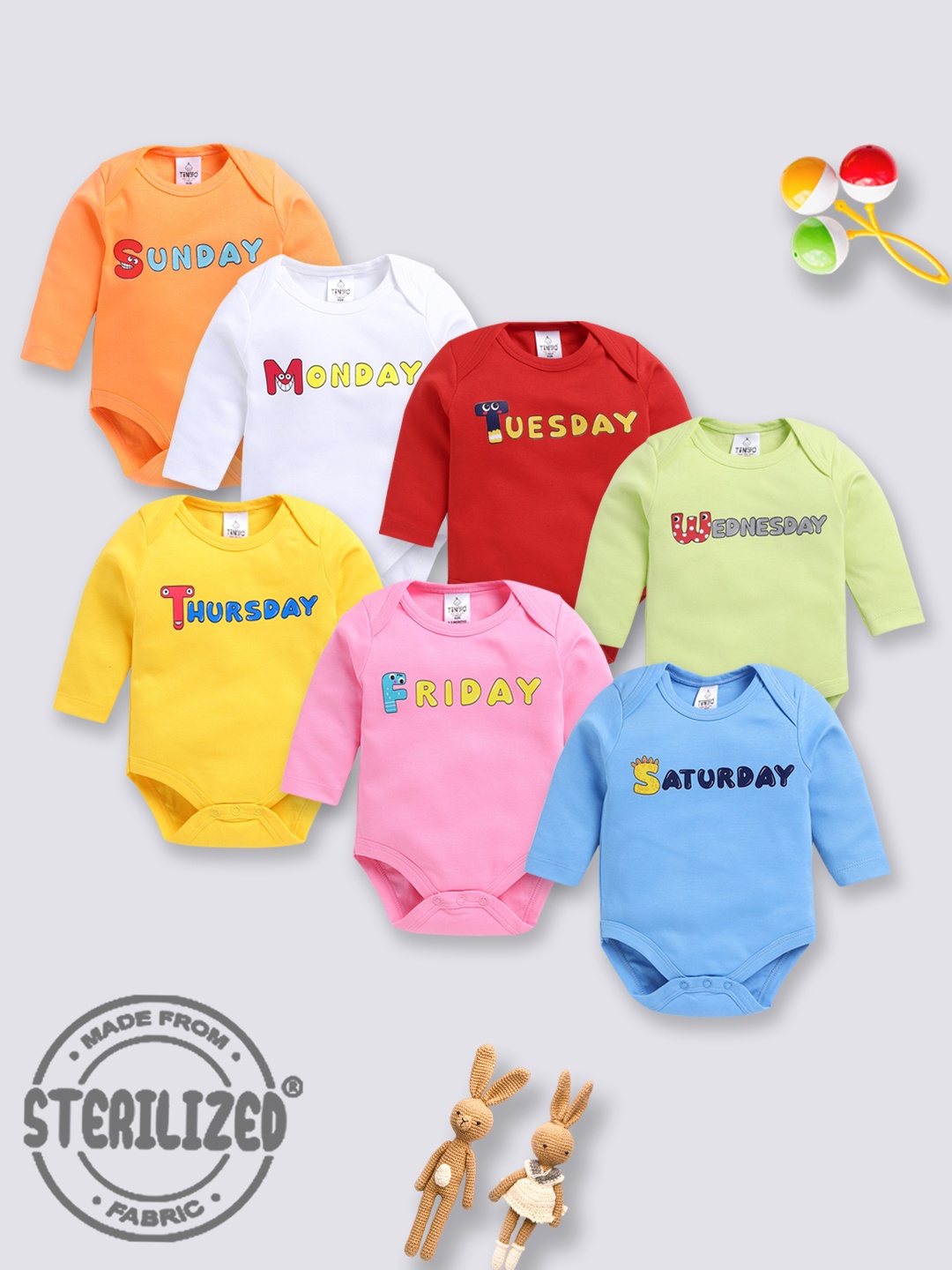 

Moms Love Infants Pack Of 7 Assorted Pure Cotton Bodysuits