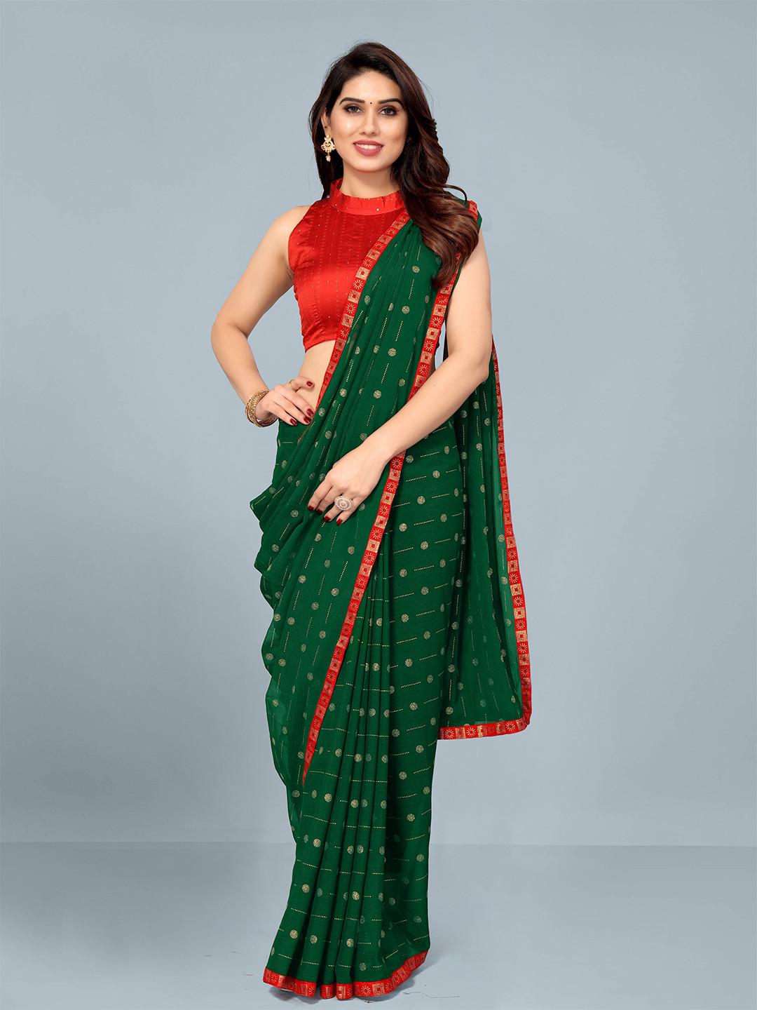 

Ashiya Fab Geometric Printed Pure Georgette Banarasi Saree, Green
