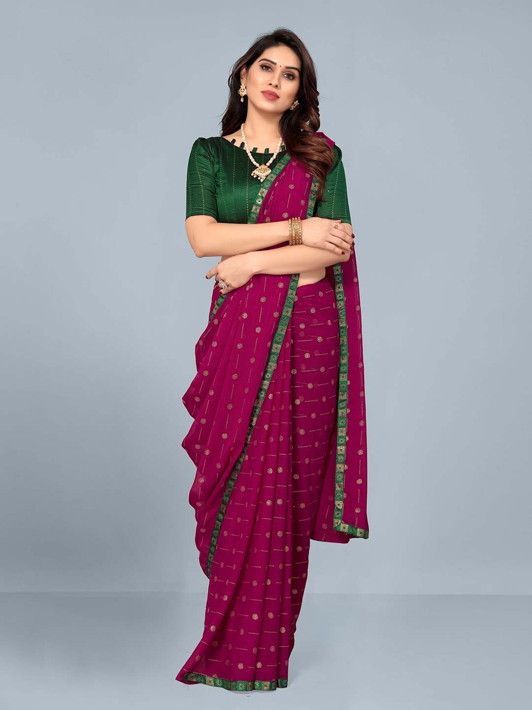 

Ashiya Fab Geometric Printed Pure Georgette Banarasi Saree, Purple