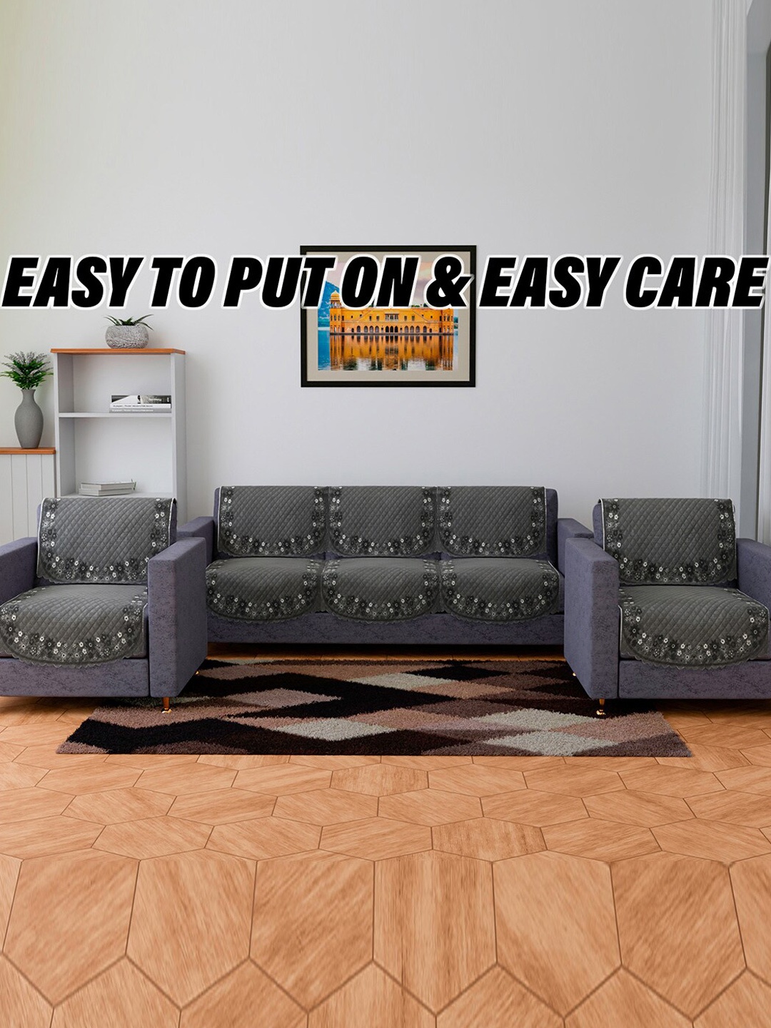 

Kuber Industries Set of 10 Printed Velvet Sofa Covers Without Arms, Grey