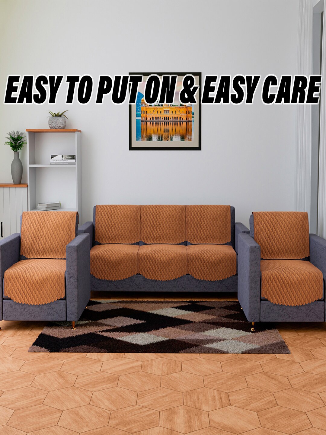 

Kuber Industries Brown 10 Pieces Velvet 5 Seater Sofa Covers Without Arms