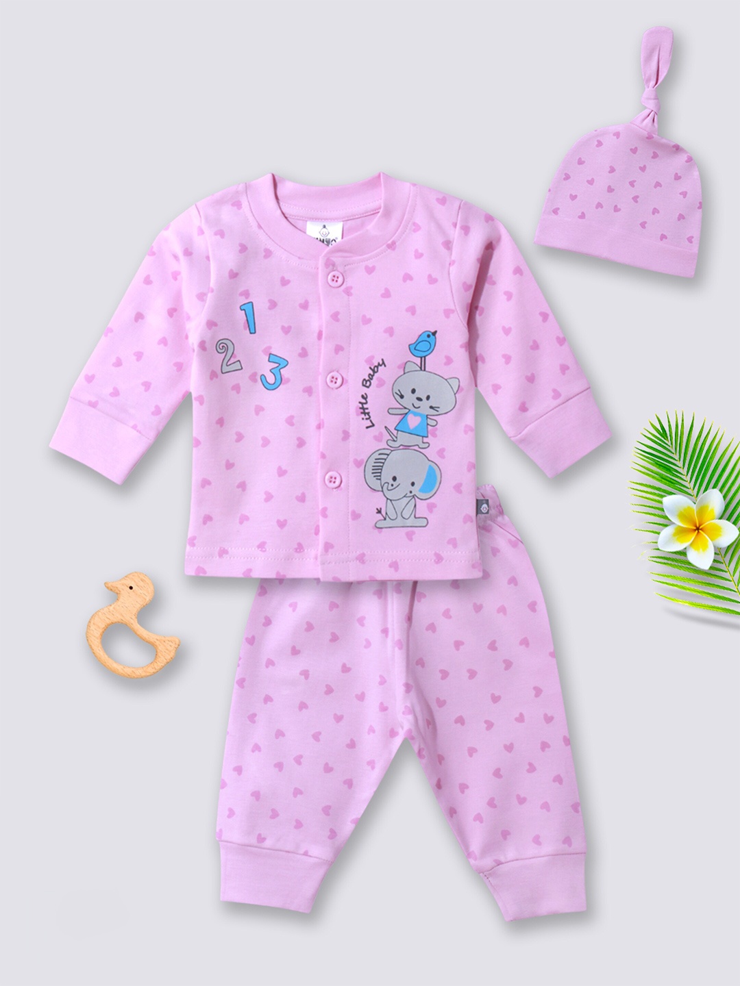 

Moms Love Infants Girls Printed Pure Cotton Top With Pyjamas, Purple