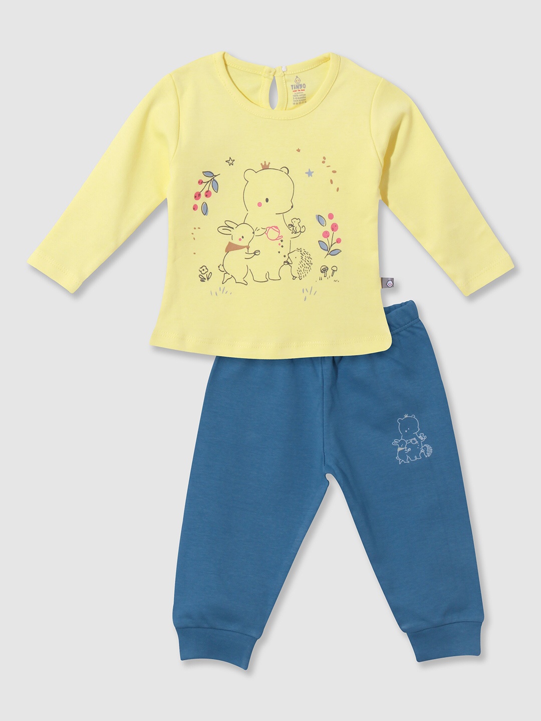 

Moms Love Infants Girls Printed Pure Cotton Top With Pyjamas, Yellow
