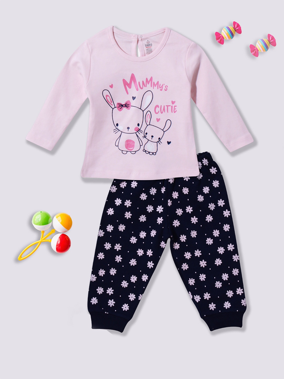 

Moms Love Girls Printed Pure Cotton Clothing Set, Pink