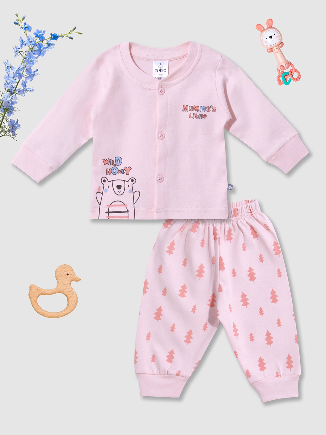 

Moms Love Infants Boys Printed Pure Cotton T-shirt with Joggers, Pink