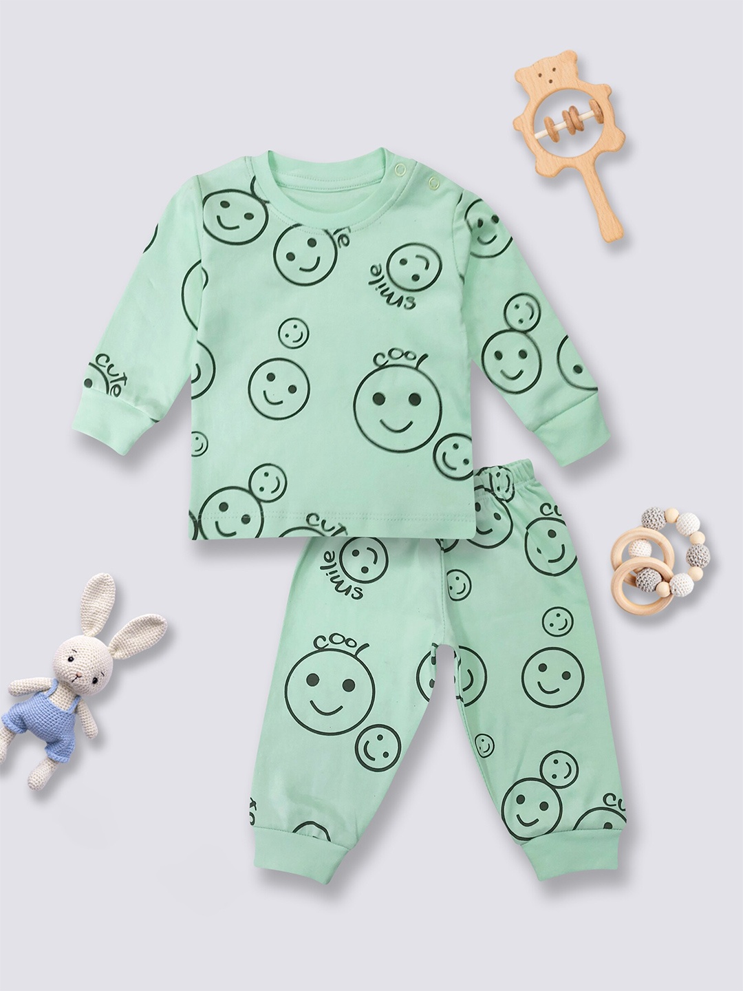 

Moms Love Infants Kids Sea Printed Pure Cotton Top With Pyjamas, Sea green