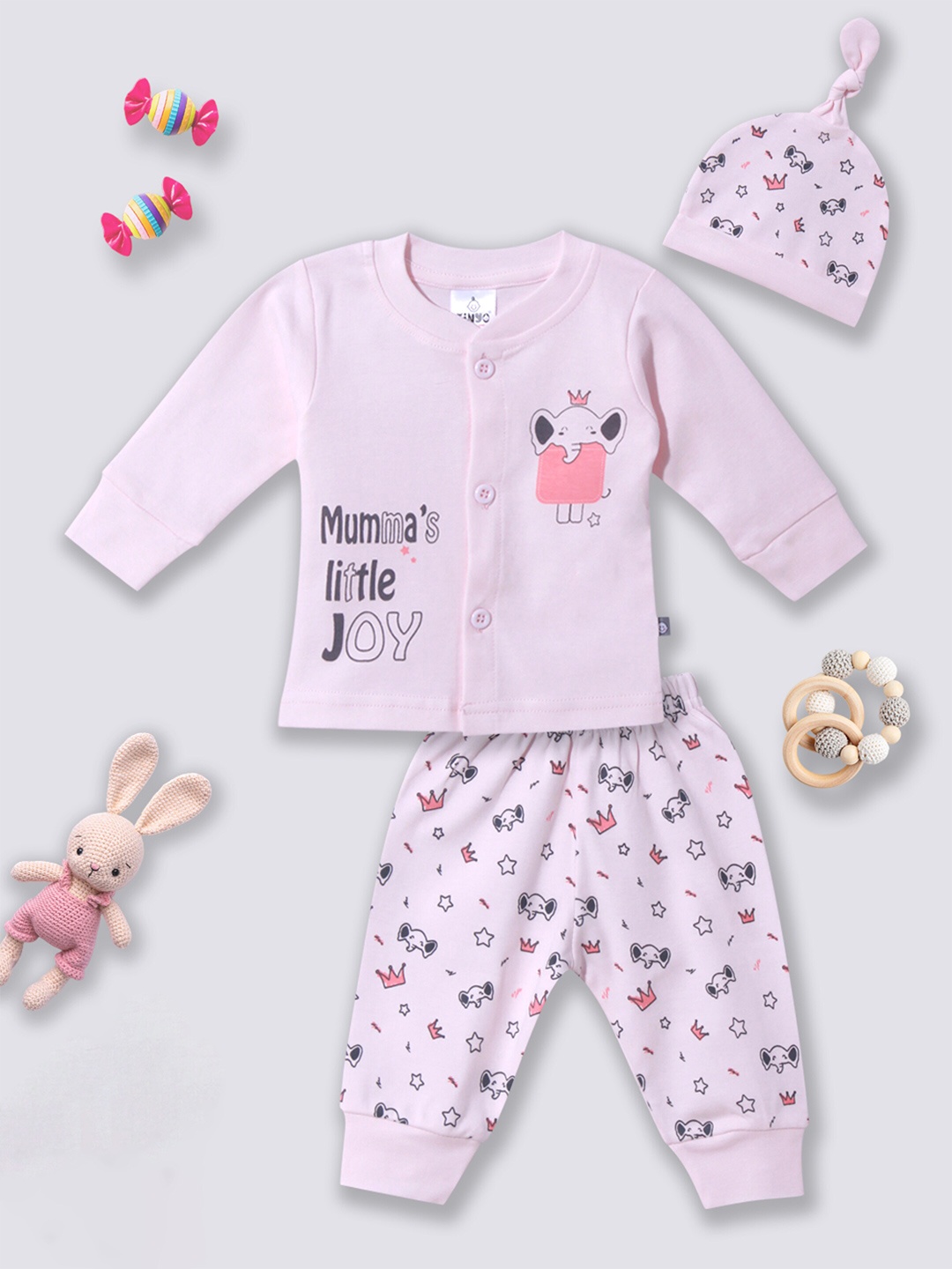 

Moms Love Boys Printed Pure Cotton Clothing Set, Pink