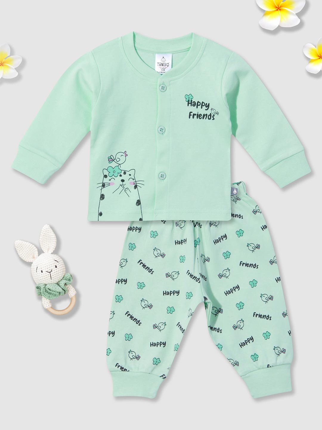 

Moms Love Infant Girls Printed Pure Cotton Top with Pyjamas, Green