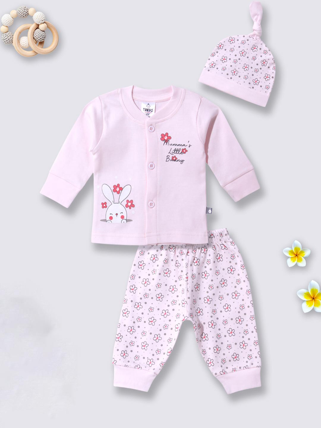 

Moms Love Infants Girls Printed Pure Cotton T-shirt with Pyjamas, Pink