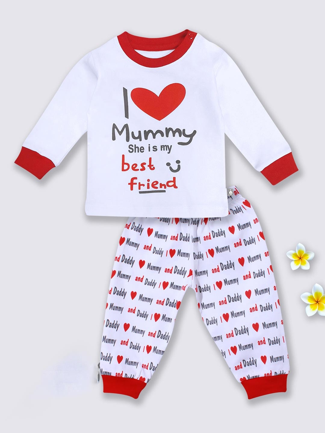 

Moms Love Infants Boys Printed Pure Cotton T-shirt with Pyjamas, Red