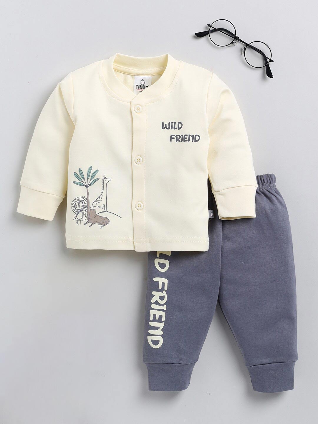 

Moms Love Infant Boys Printed Pure Cotton T-shirt with Pyjamas, Cream