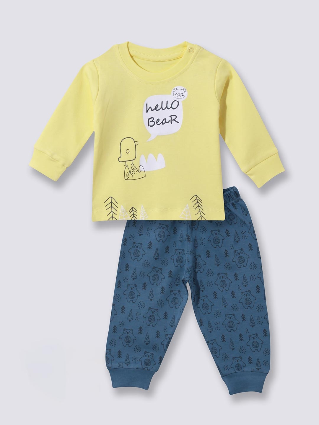 

Moms Love Infants Boys Typographic Printed Pure Cotton T-shirt With Pyjamas, Yellow