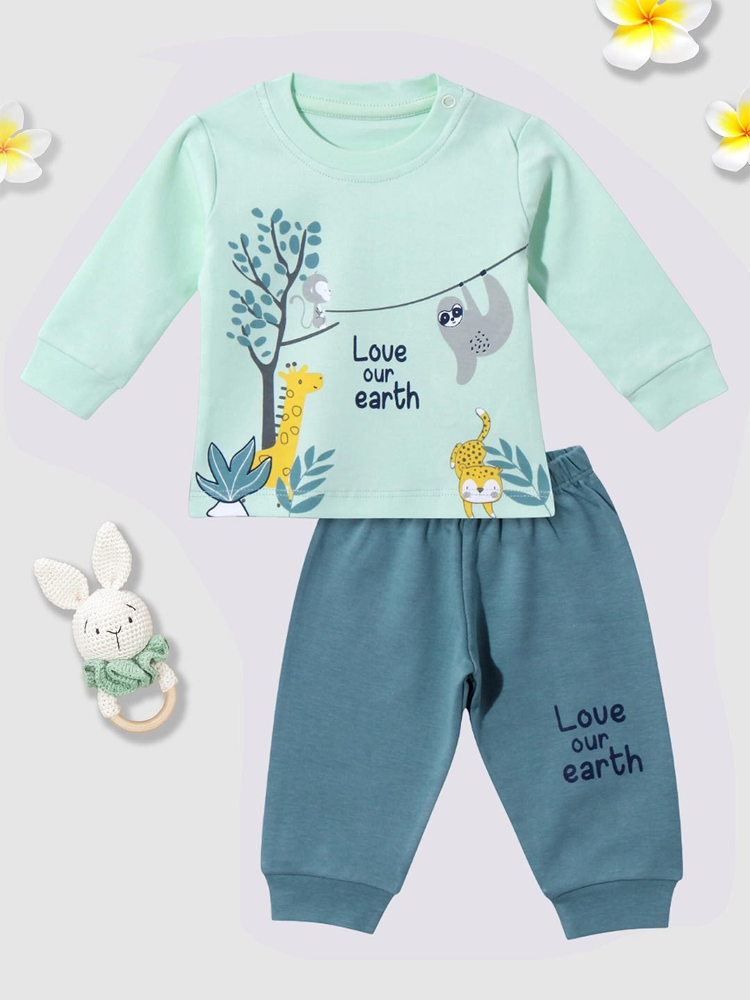 

Moms Love Boys Printed Pure Cotton Clothing Set, Sea green
