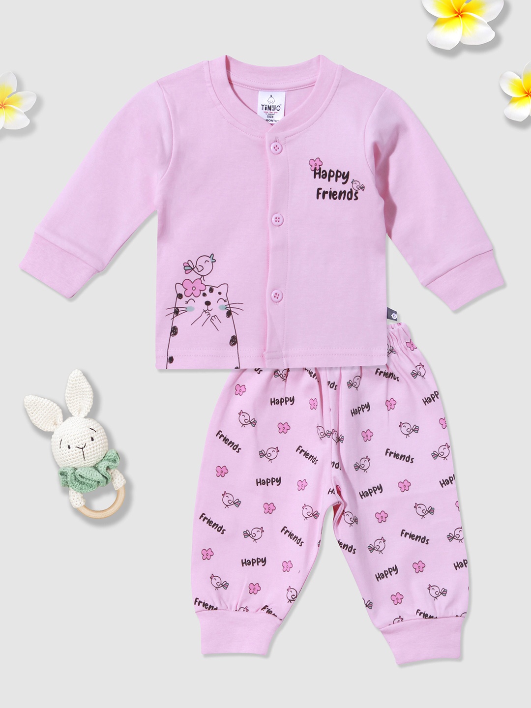 

Moms Love Infant Girls Printed Pure Cotton Shirt with Pyjamas, Lavender