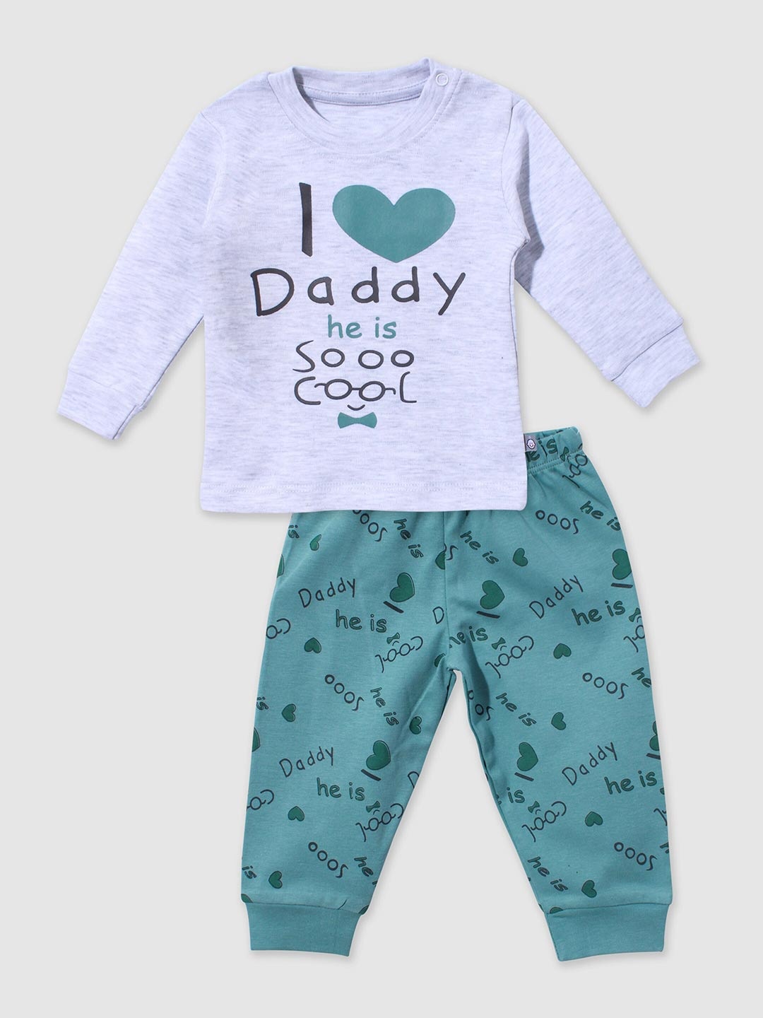

Moms Love Infants Boys Printed Pure Cotton T-shirt With Pyjamas, Green