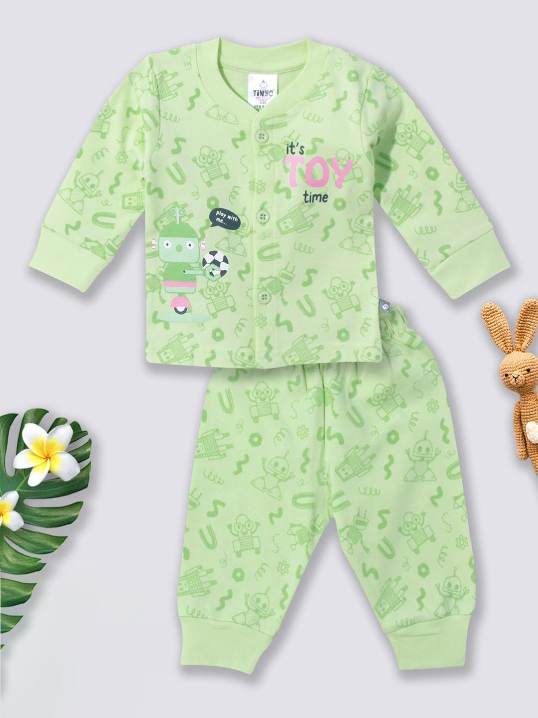 

Moms Love Boys Printed Pure Cotton Clothing Set, Green
