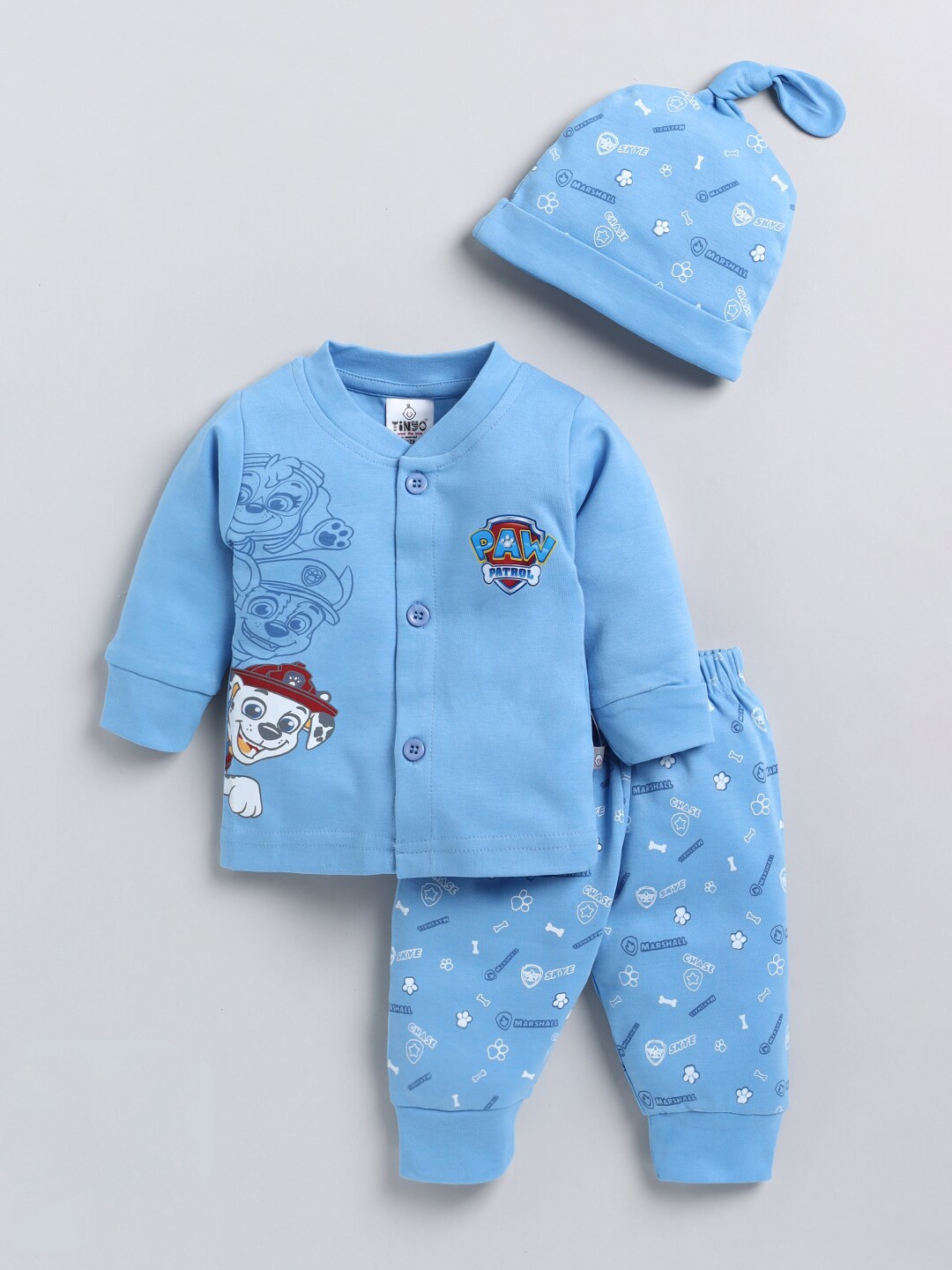 

Moms Love Infant Boys Paw Patrol Pure Cotton Printed T-shirt & Pyjamas With Cap, Blue