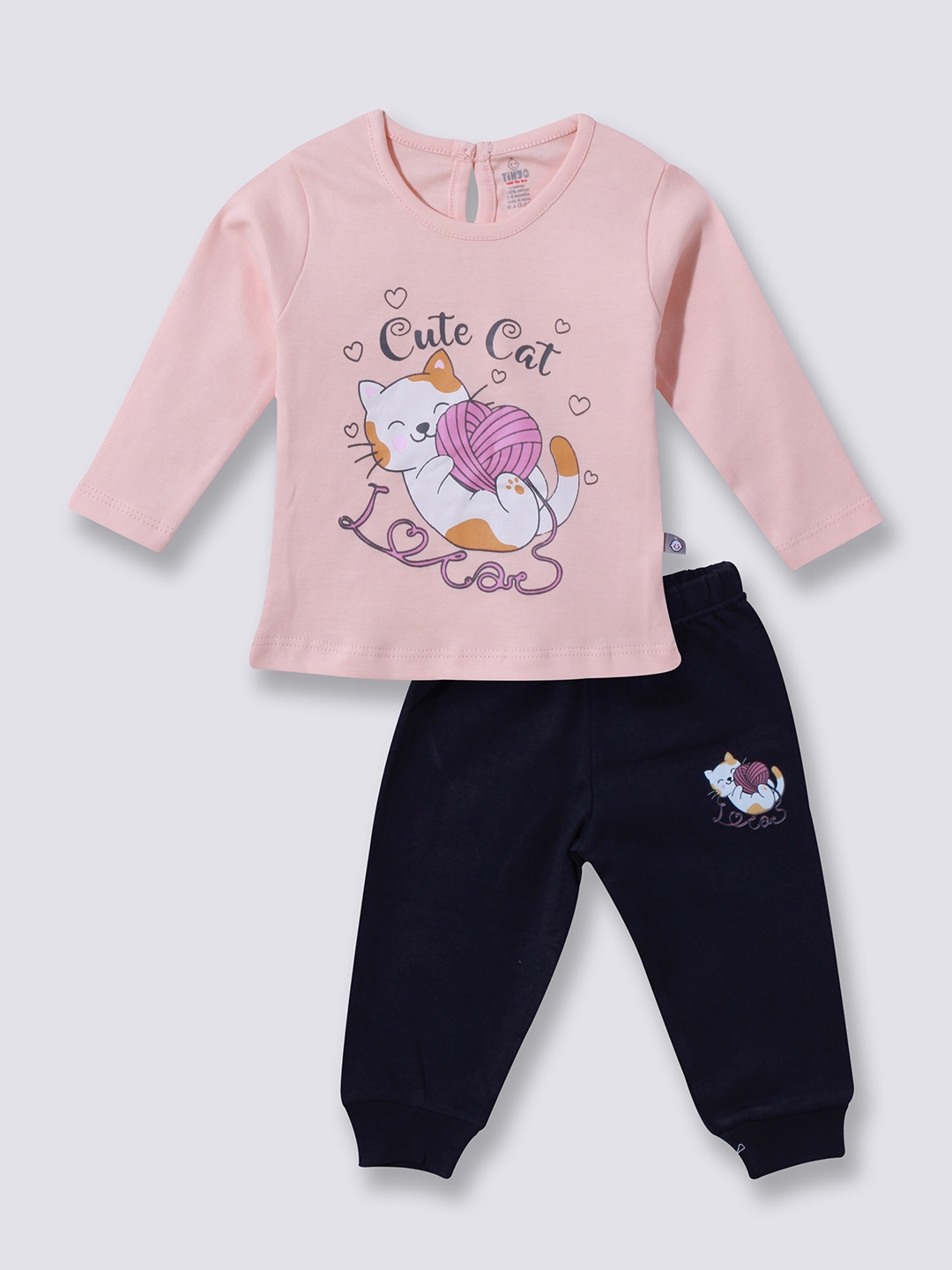 

Moms Love Girls Printed Pure Cotton Top with Pyjamas, Peach