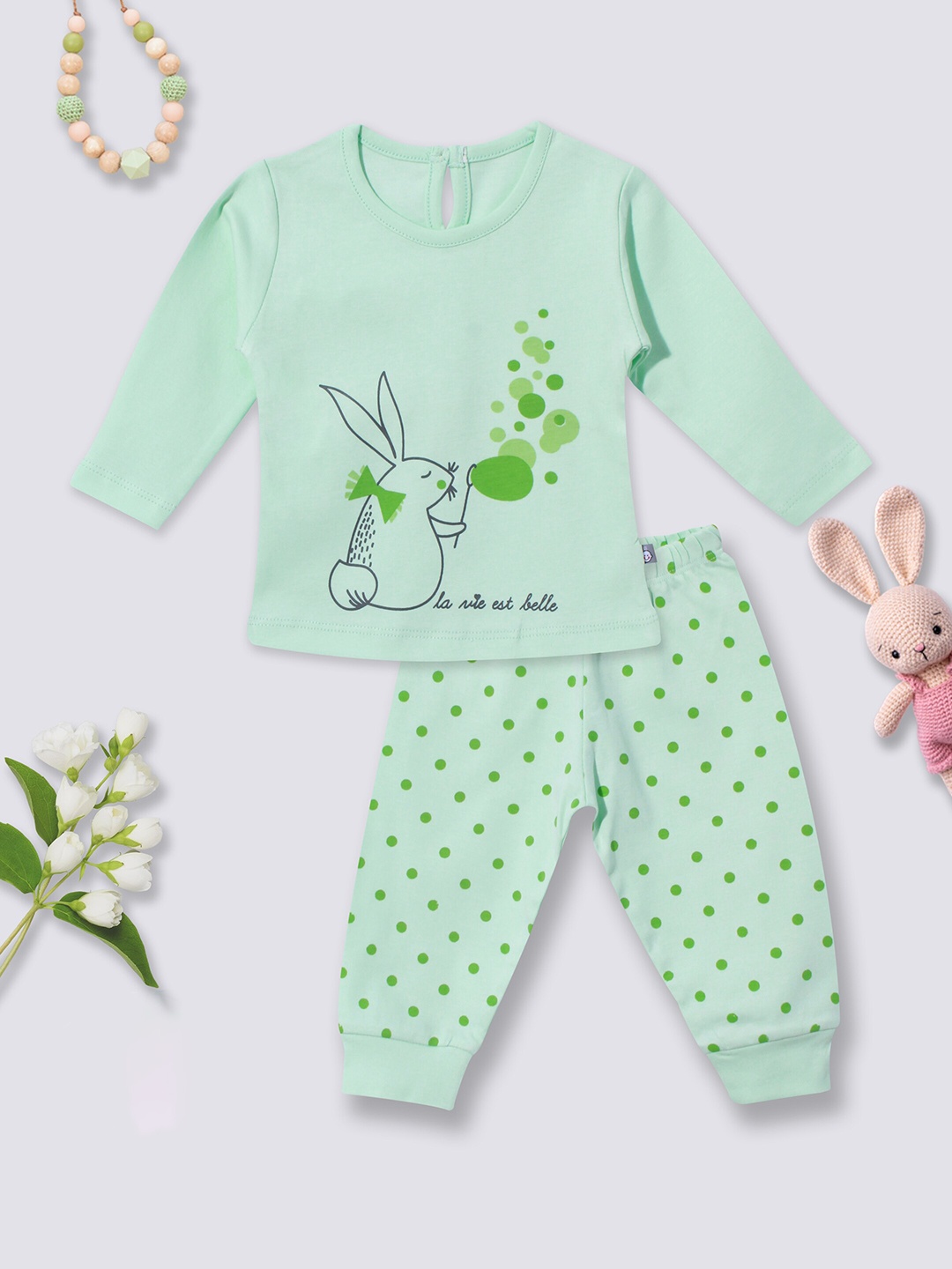 

Moms Love Girls Printed Pure Cotton Clothing Set, Sea green
