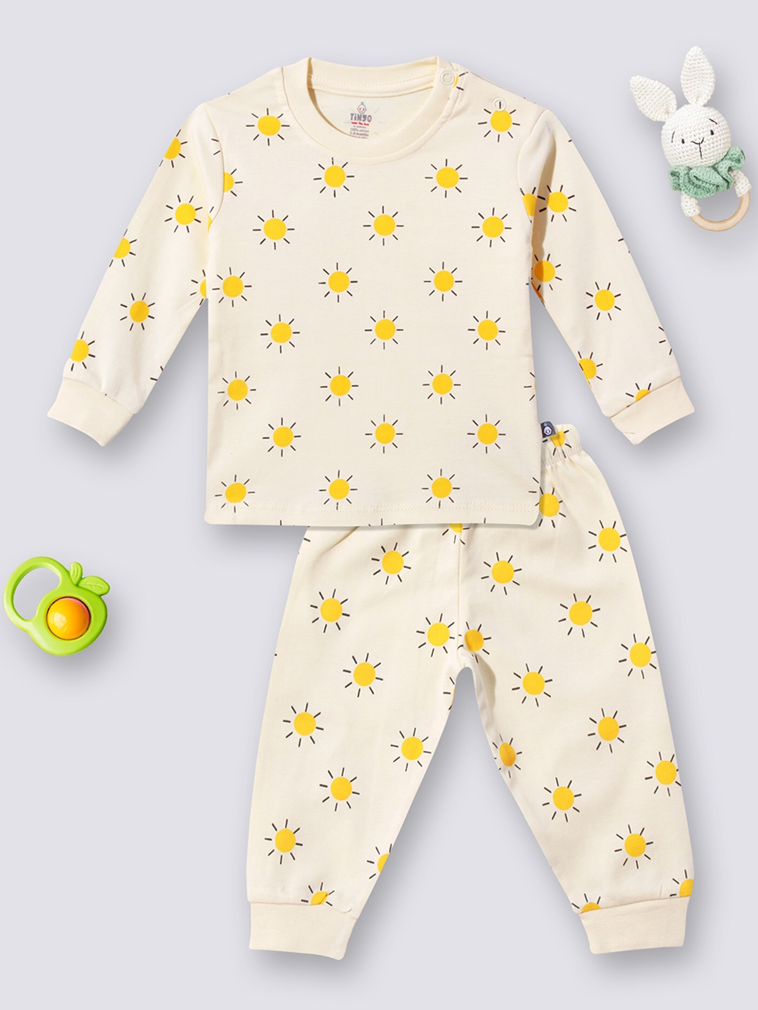 

Moms Love Infants Kids Printed Pure Cotton T-shirt with Joggers, Cream