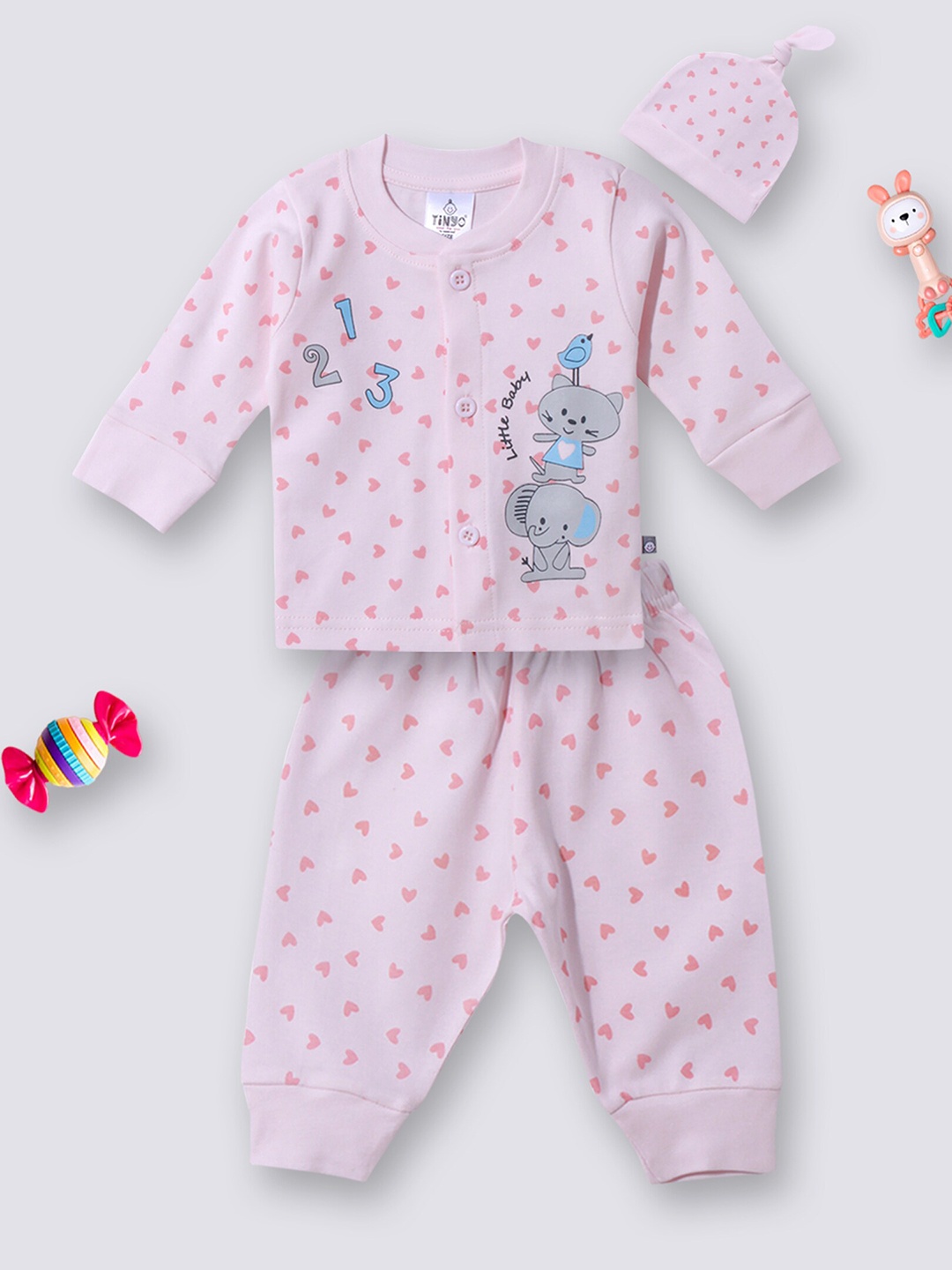 

Moms Love Infants Girls Printed Pure Cotton Sweatshirt With Joggers, Pink