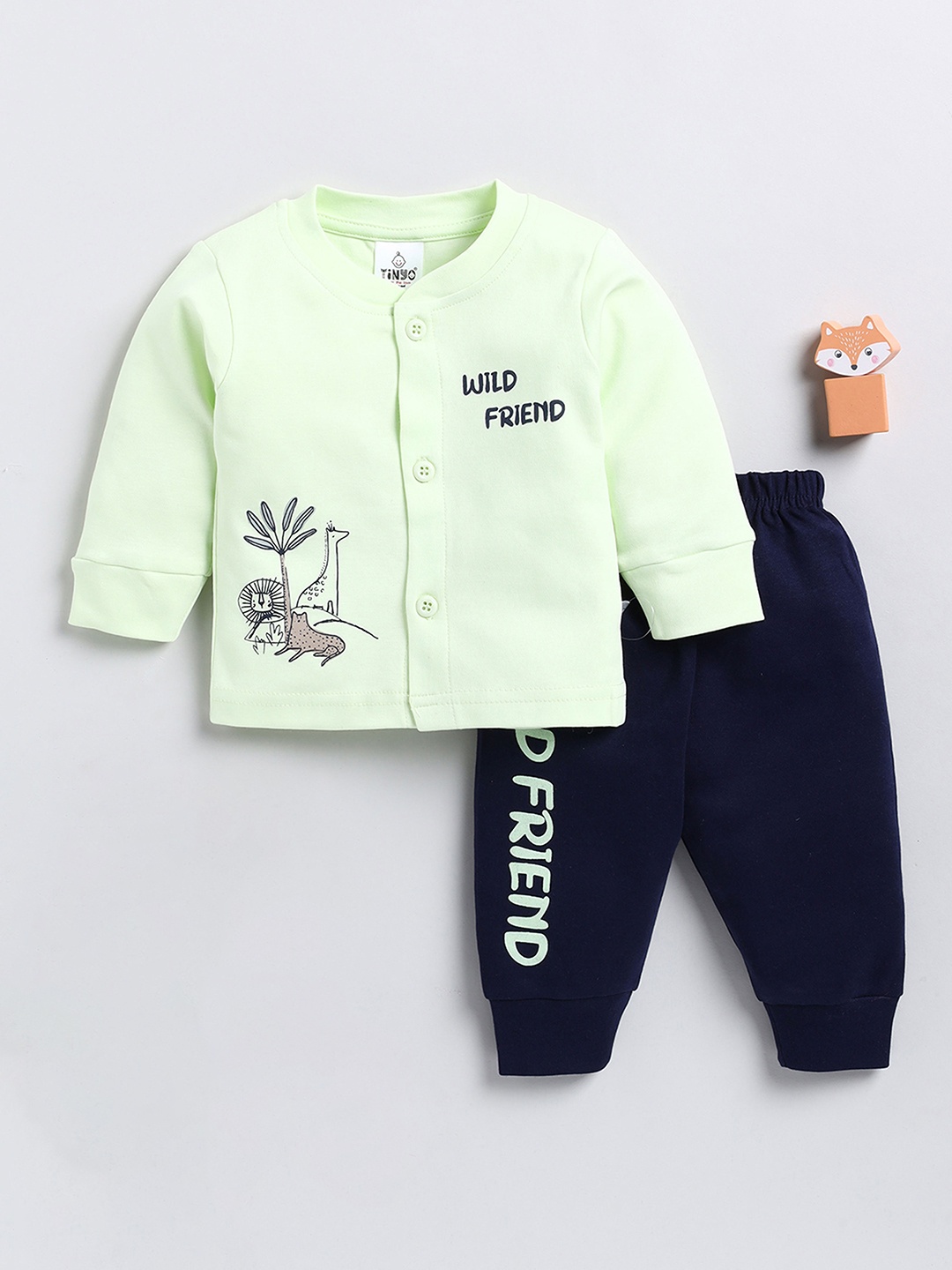 

Moms Love Infants Boys Printed Pure Cotton T-shirt with Pyjamas, Green