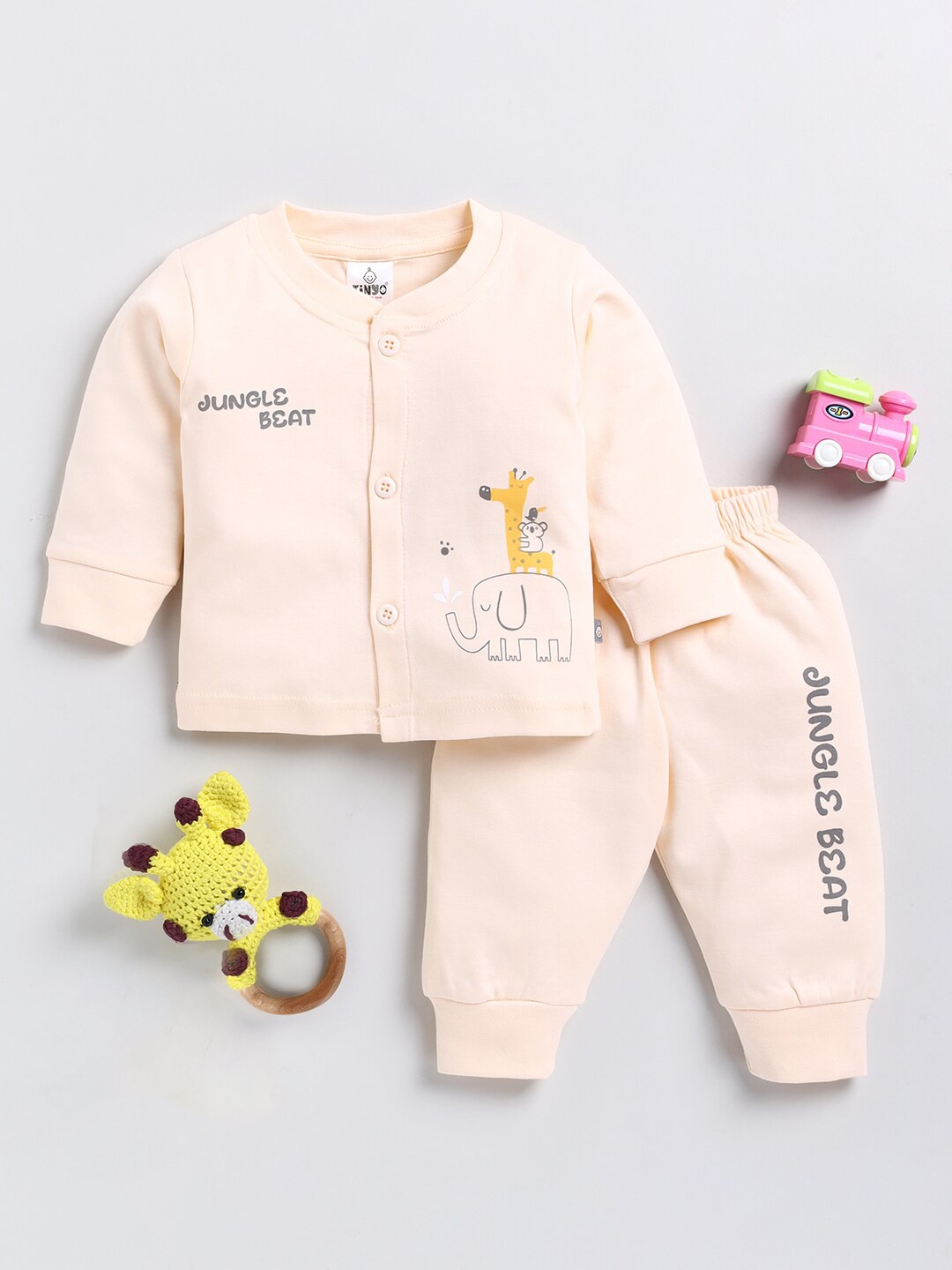 

Moms Love Kids Printed Pure Cotton Clothing Set, Peach
