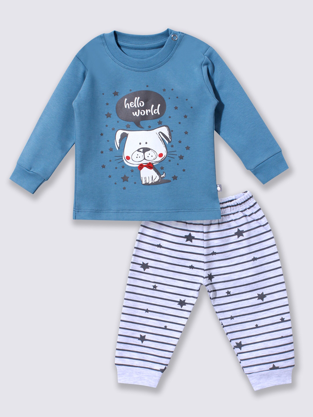 

Moms Love Infants Boys Conversational Printed Pure Cotton T-shirt With Pyjamas, Blue