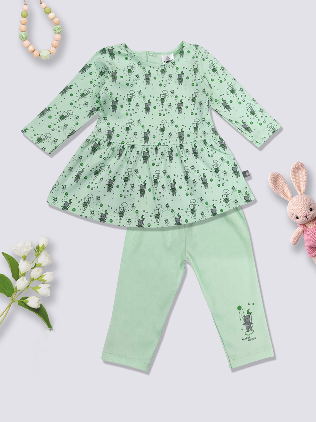 

Moms Love Girls Printed Pure Cotton Clothing Set, Sea green
