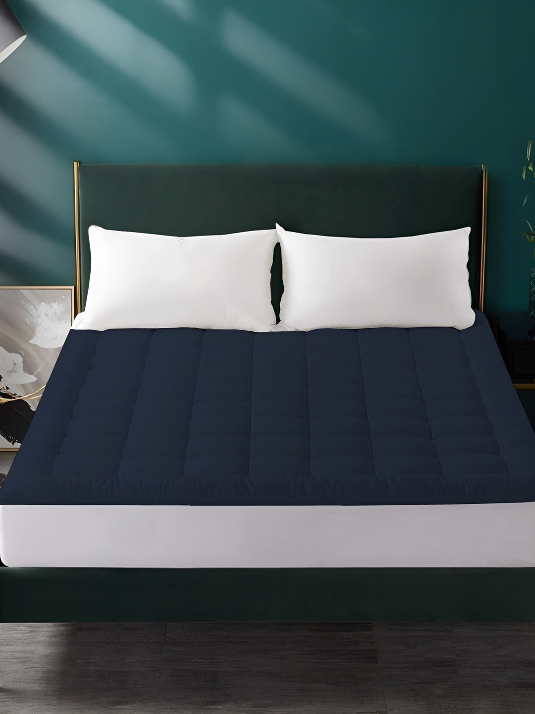

LINENOVATION Blue Breathable Pure Cotton Quilted Elastic Fitted Mattress Protector