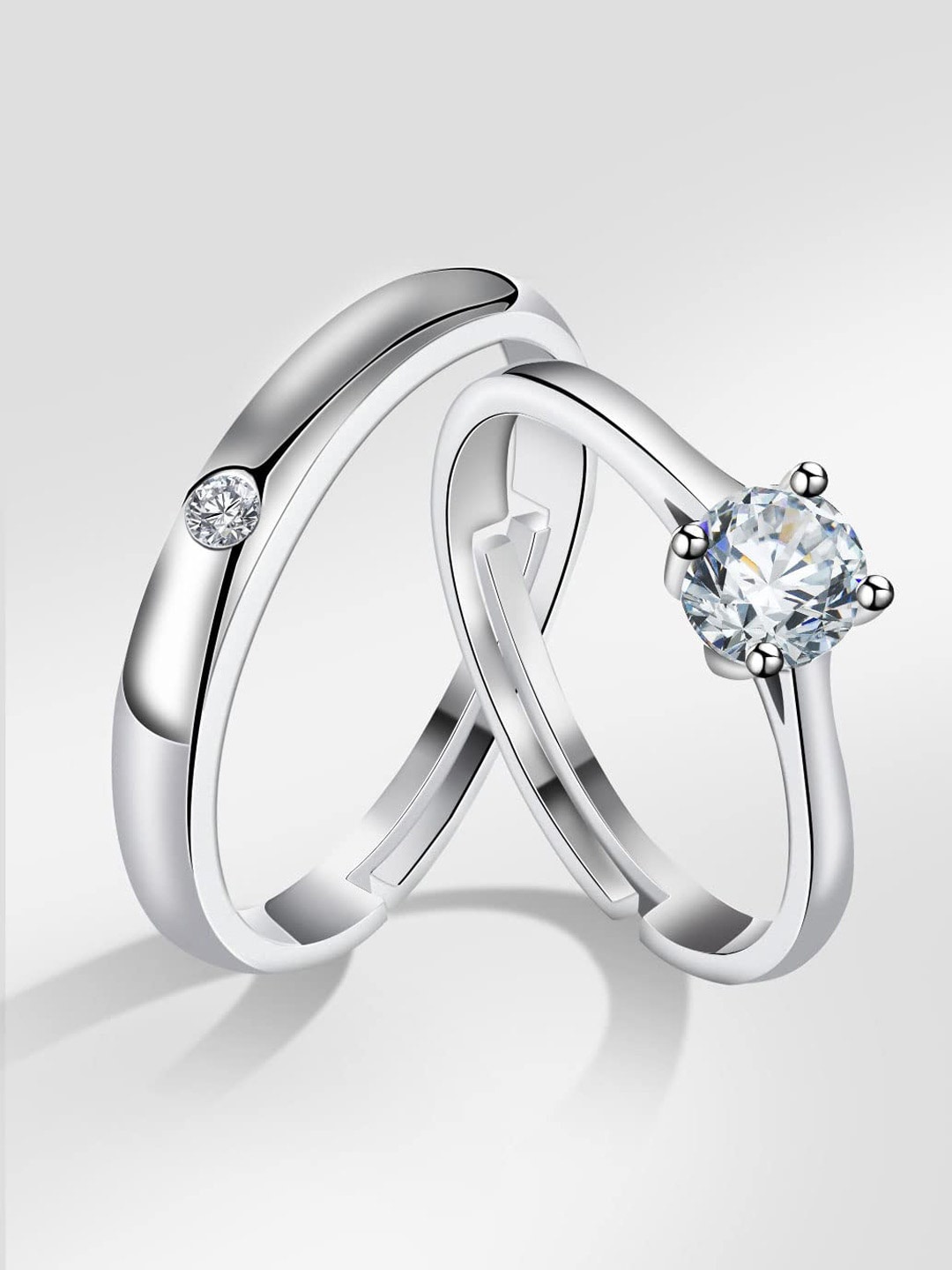 

FIMBUL Unisex Set Of 2 Silver-Plated Stone-Studded Finger Rings