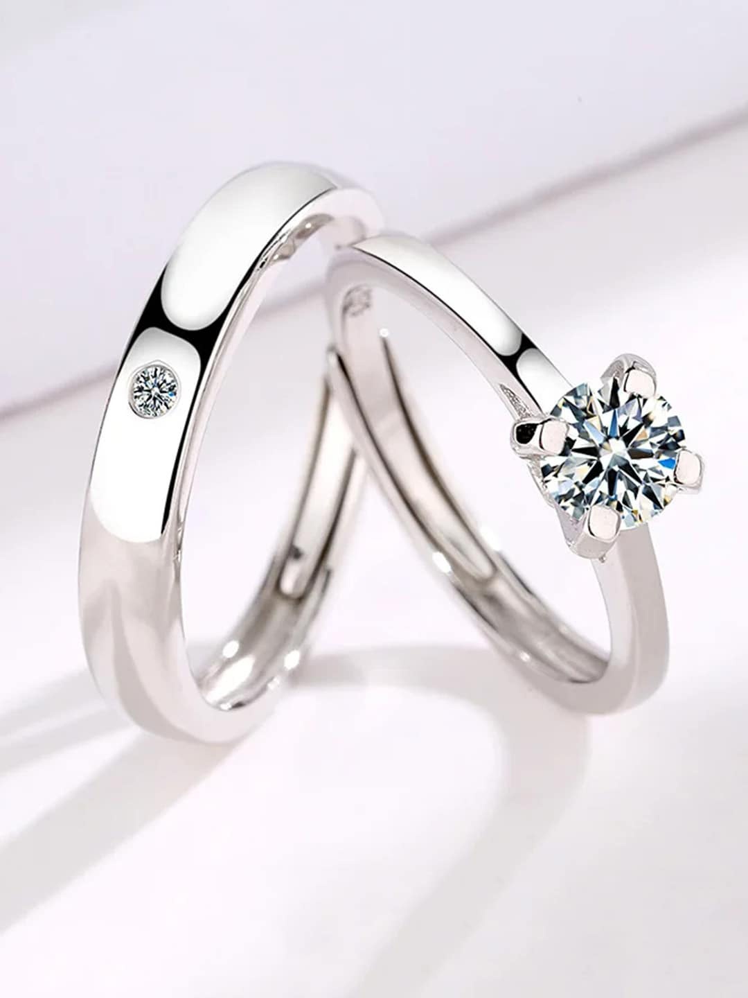

FIMBUL Unisex Set Of 2 Silver-Plated CZ-Studded Adjustable Finger Rings