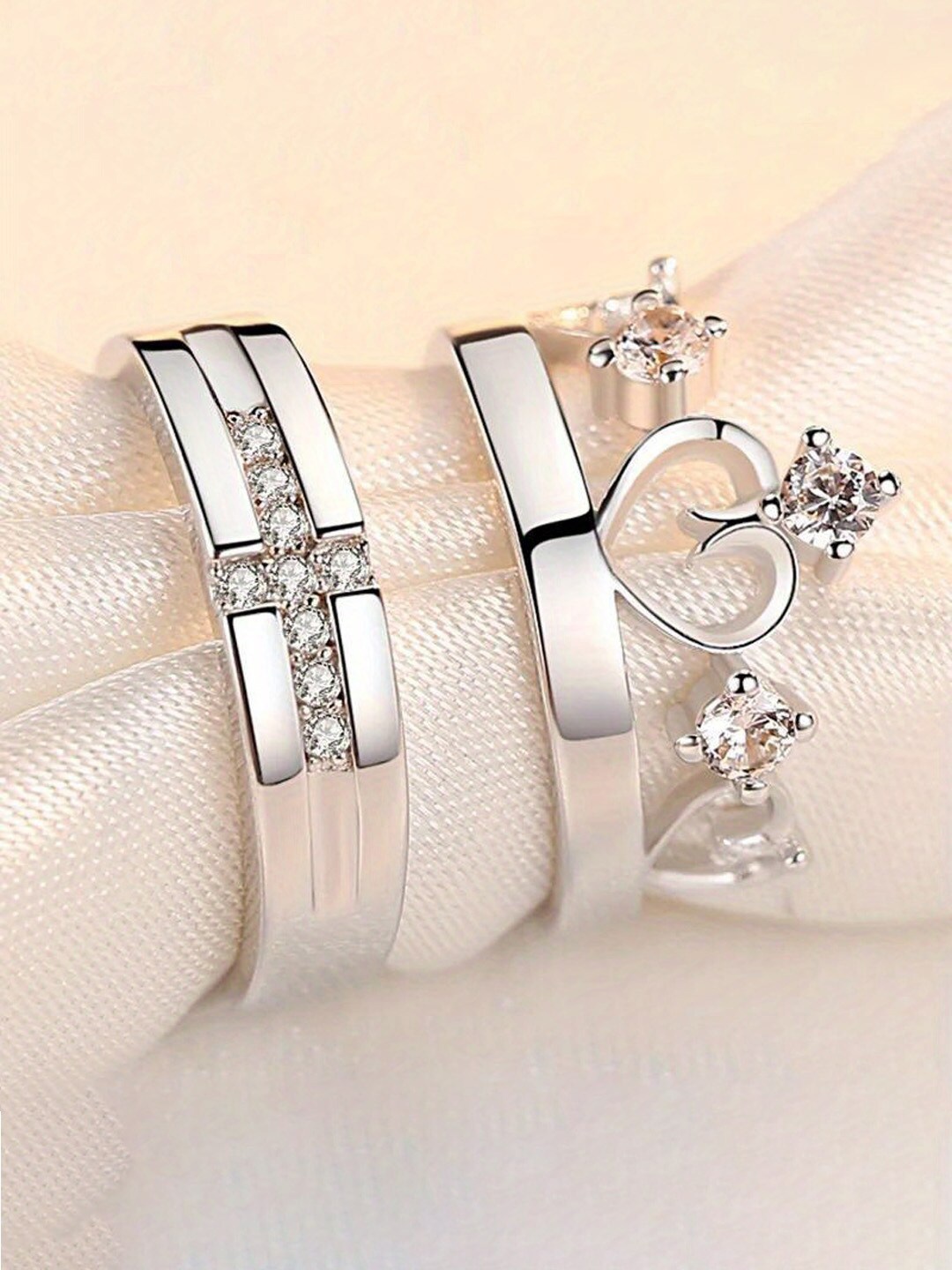 

FIMBUL Unisex Set Of 2 Silver-Plated Stones-Studded Finger Rings