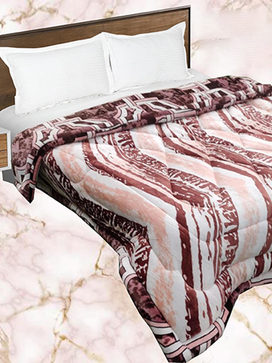 

Signature Bellagio Brown & White Abstract Microfiber Heavy Winter Double Bed Quilt