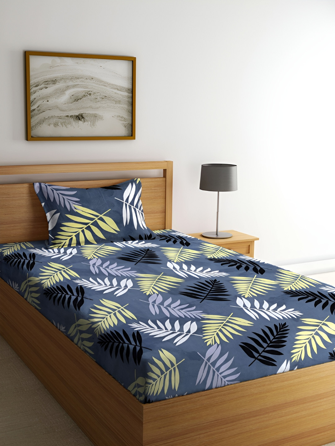 

ERIC LONDON Grey and Yellow Floral 144 TC Single Bedsheet with 1 Pillow Covers