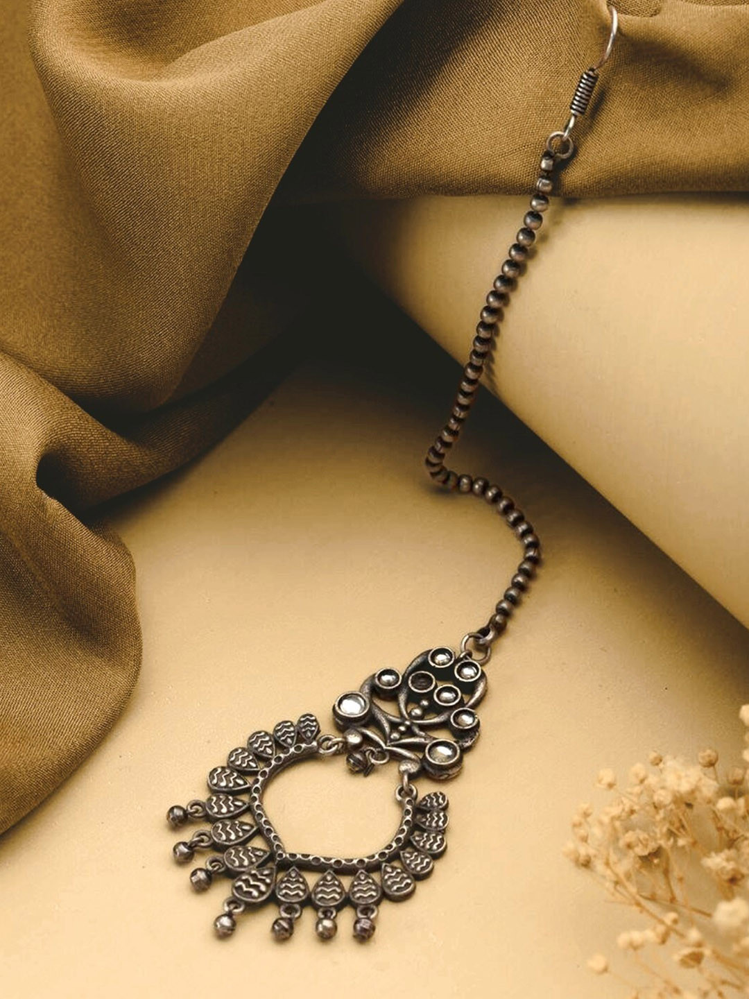 

ATIBELLE German Silver Plated Stones Studded Maang Tika