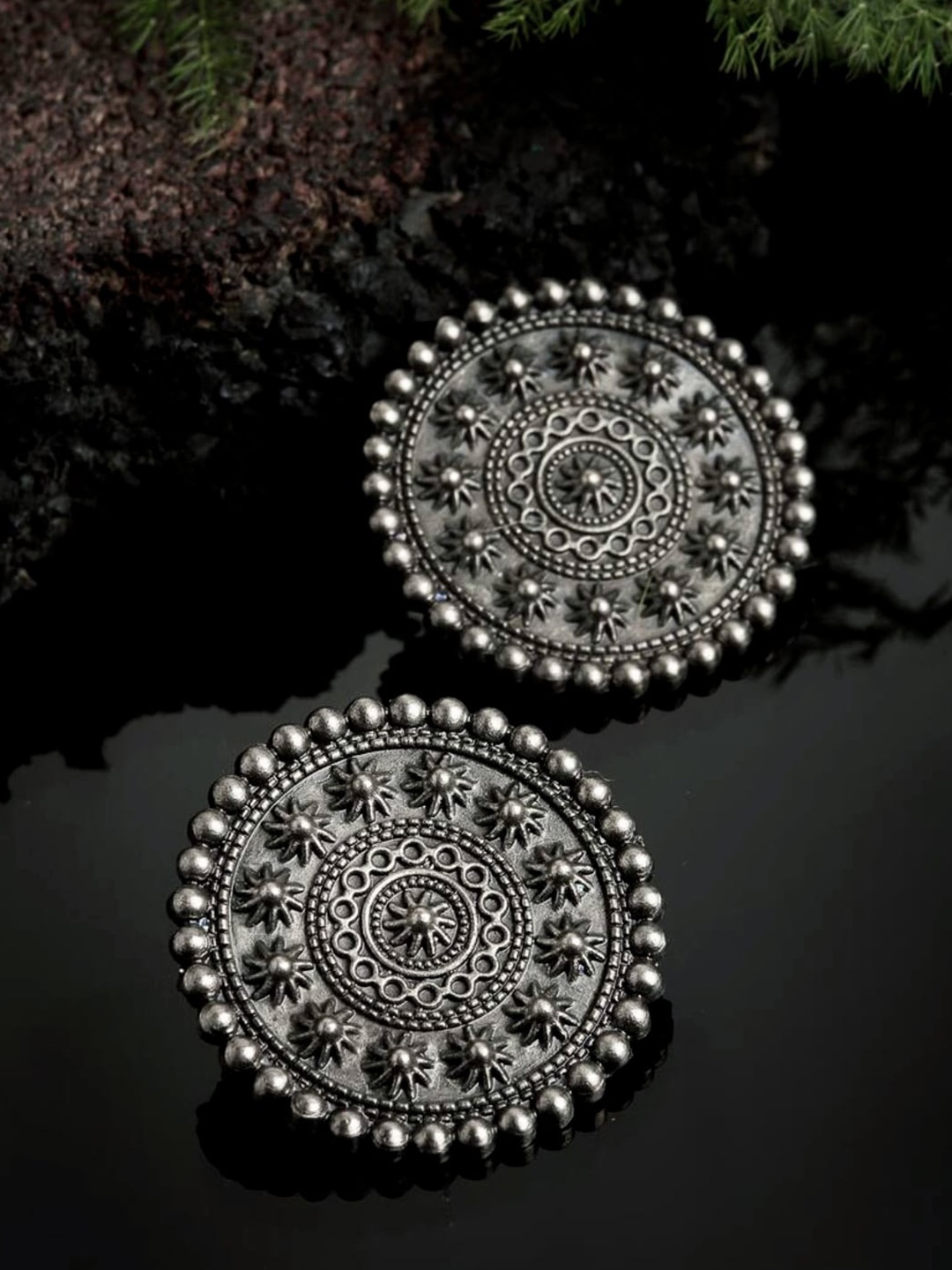 

ATIBELLE German Silver Silver Plating Ethnic Earrings, Black