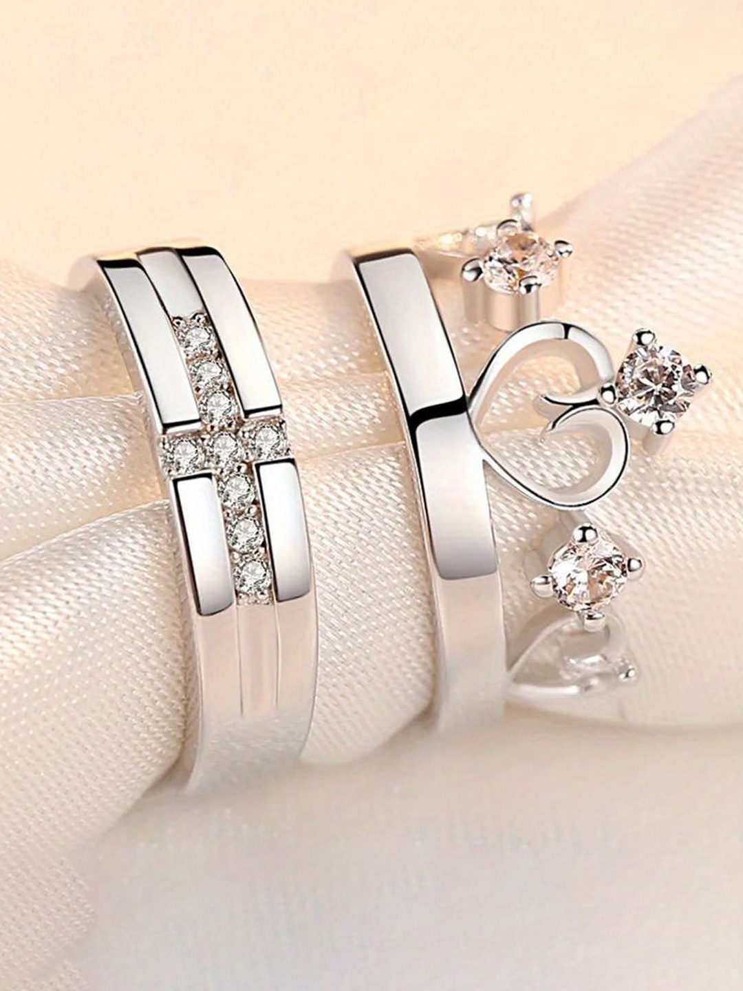 

Krelin Unisex Set Of 2 Silver-Plated Stone Studded Adjustable Finger Rings
