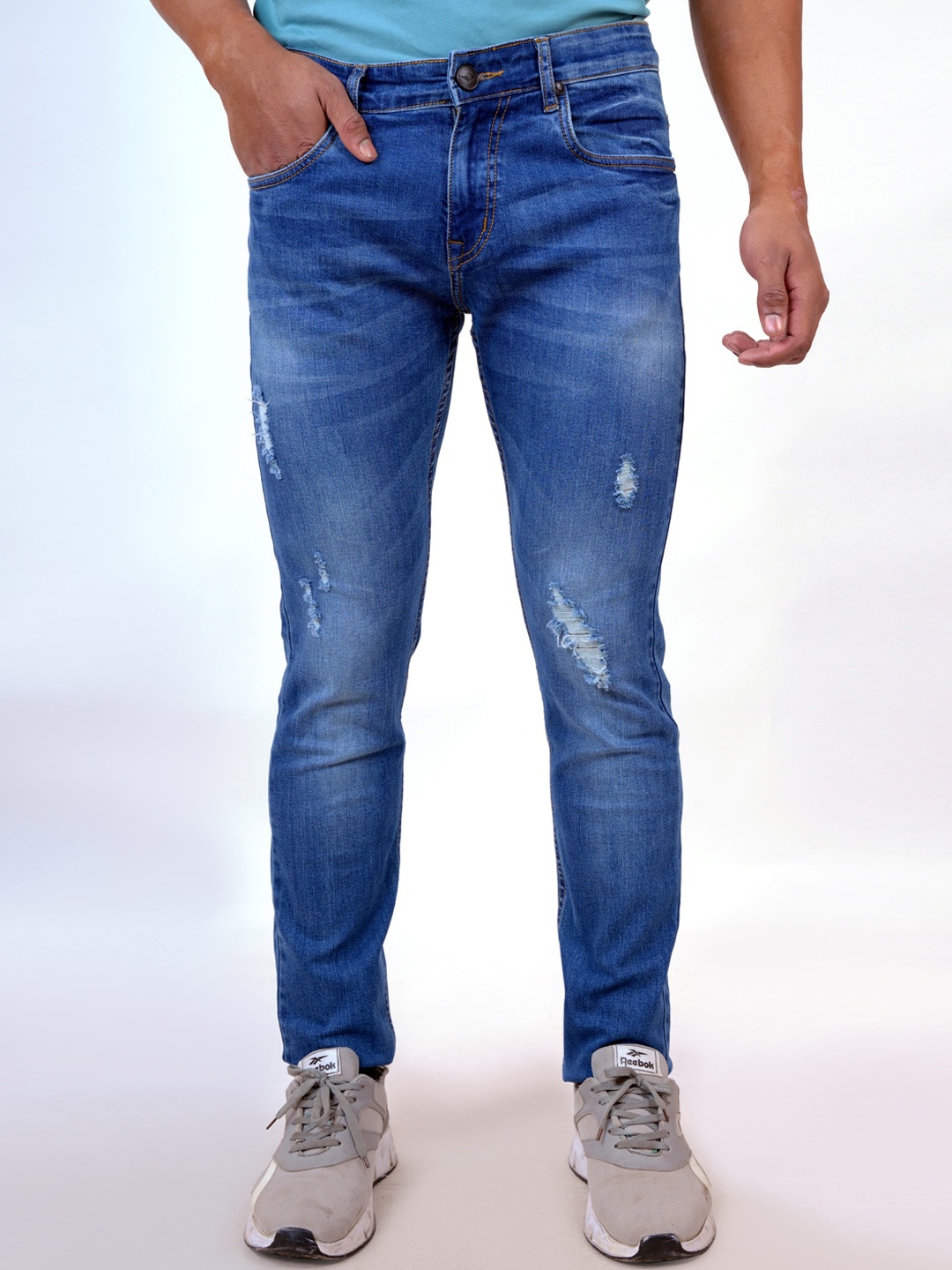 

Pontiac Men Mildly Distressed Heavy Fade Stretchable Jeans, Blue