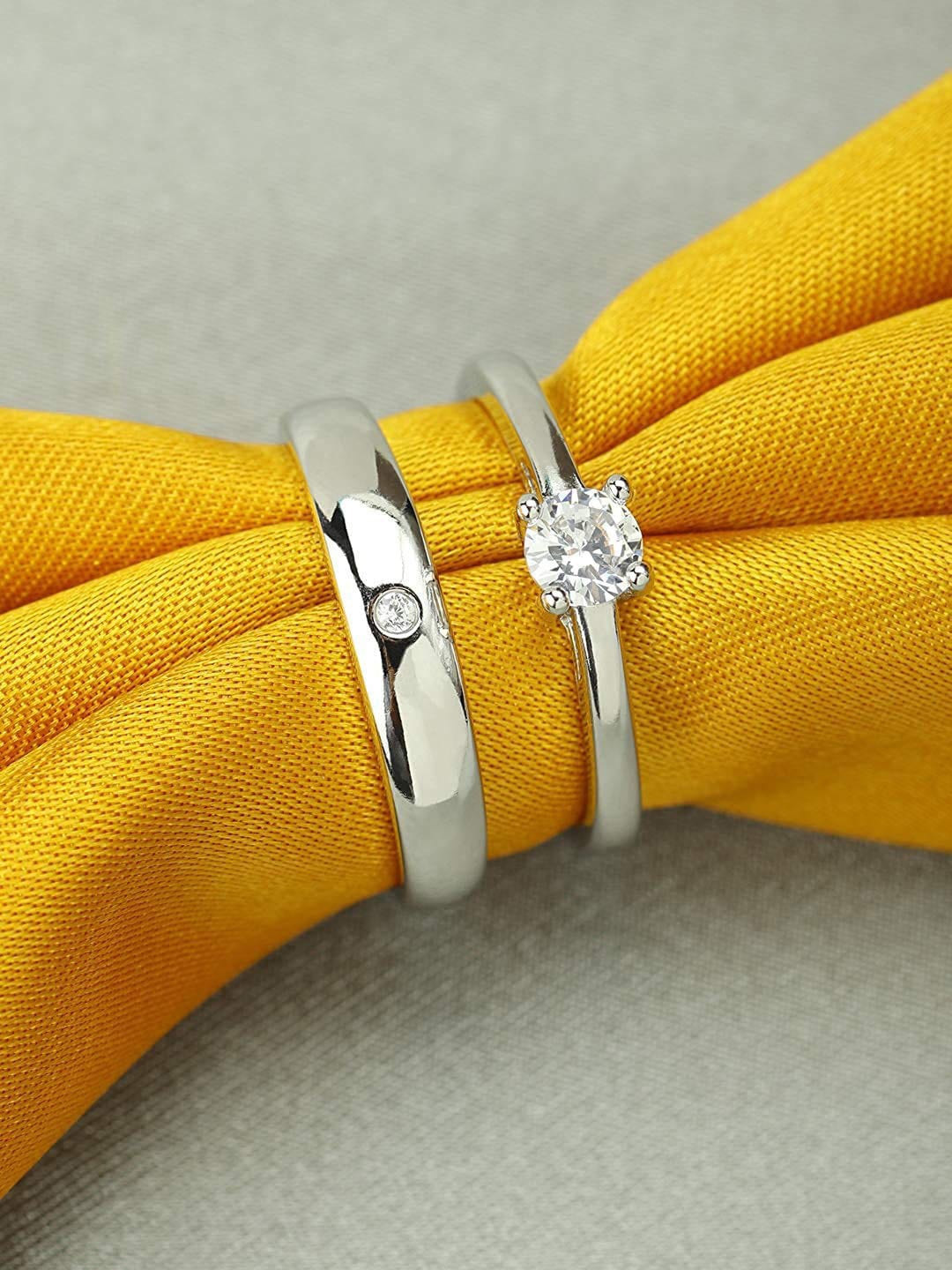 

VAGHBHATT Unisex Set Of 2 Silver-Plated CZ Stone Studded Adjustable Finger Rings