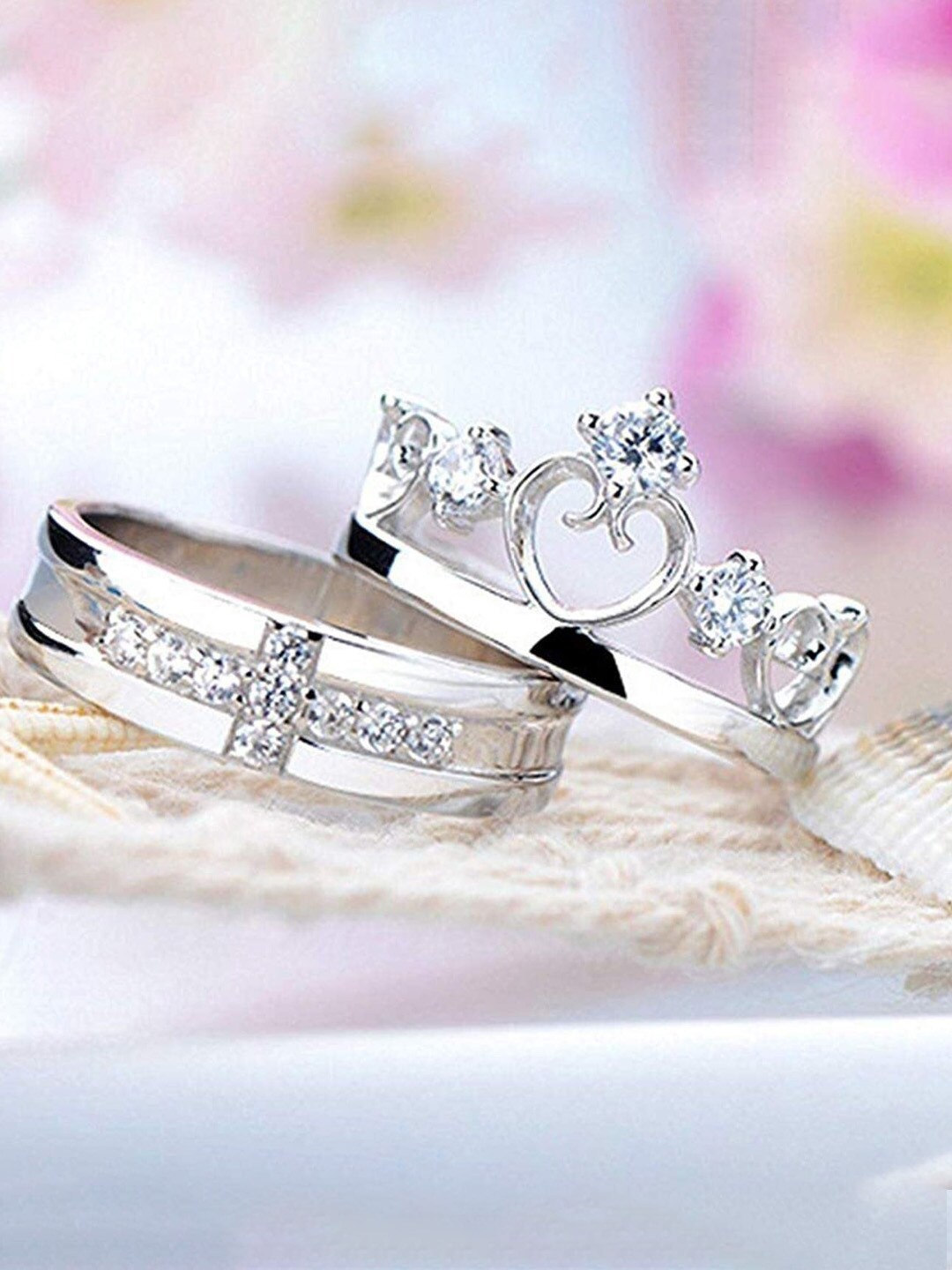 

VAGHBHATT Unisex Set of 2 Silver-Plated CZ-Studded Adjustable Finger Rings