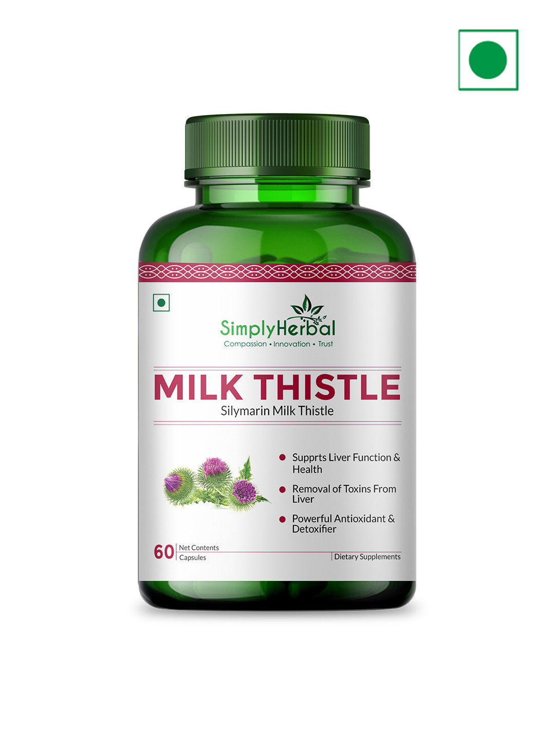 

Simply Herbal Milk Thistle Capsules for Liver Dextox - 60 Capsules, Green