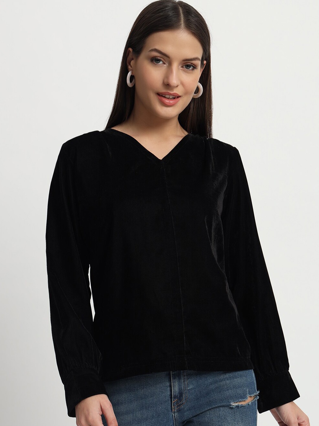 

ISAM V-Neck Velvet Shirt Style Top, Navy blue