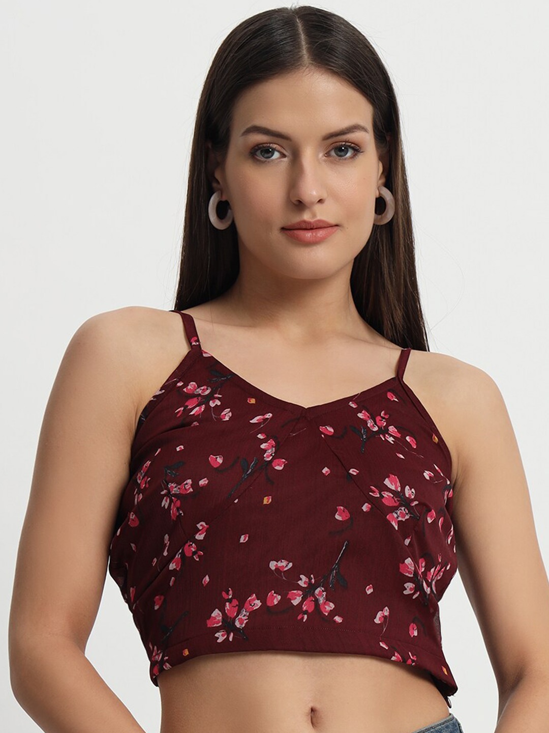 

ISAM Floral Printed Shoulder Strap Top, Maroon