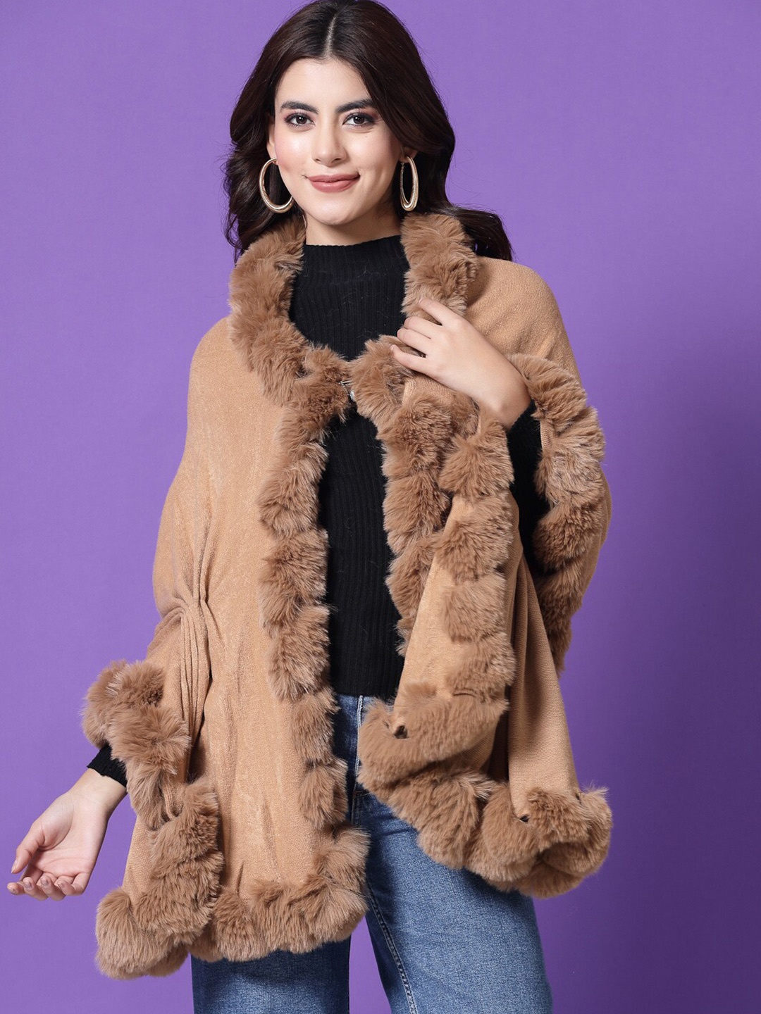 

Mafadeny V-Neck Ribbed Longline Poncho, Khaki